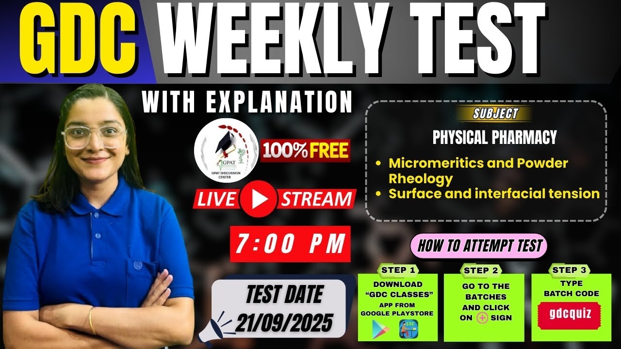 GDC Weekly Test | Micromeritics & Powder Rheology Surface & interfacial tension | Detail Explanation