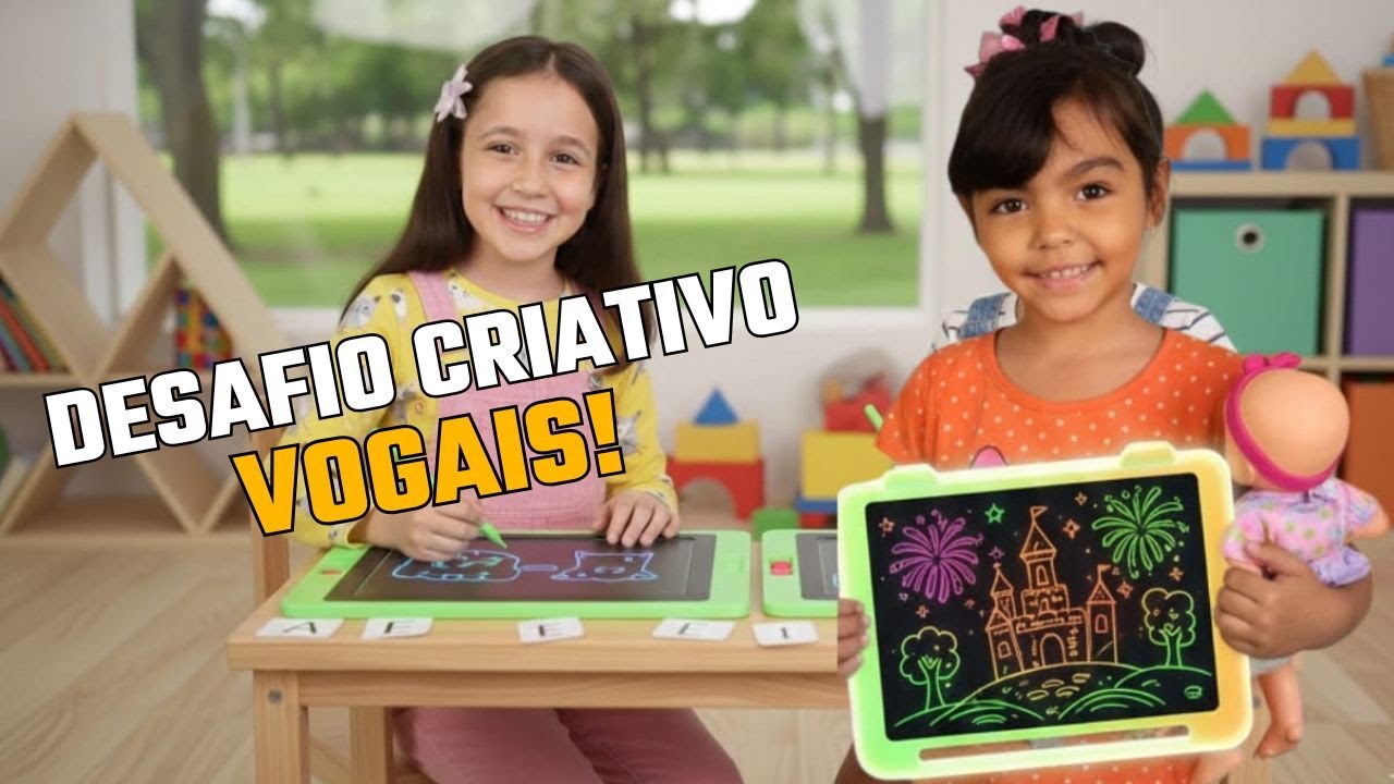 Maria Helena e Antonella Brincam de Desafio Criativo Desenhando com as Vogais ✏️🎨