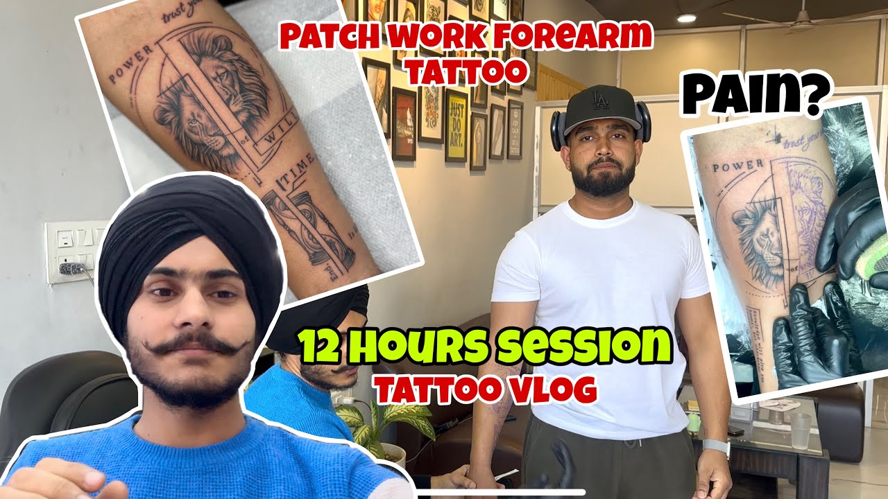 Patch work forearm tattoo || 12 hours session || tattoo vlog || pain? || 628440 2005