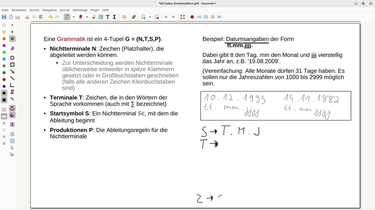 Beispiel für eine Grammatik - Datumsangaben