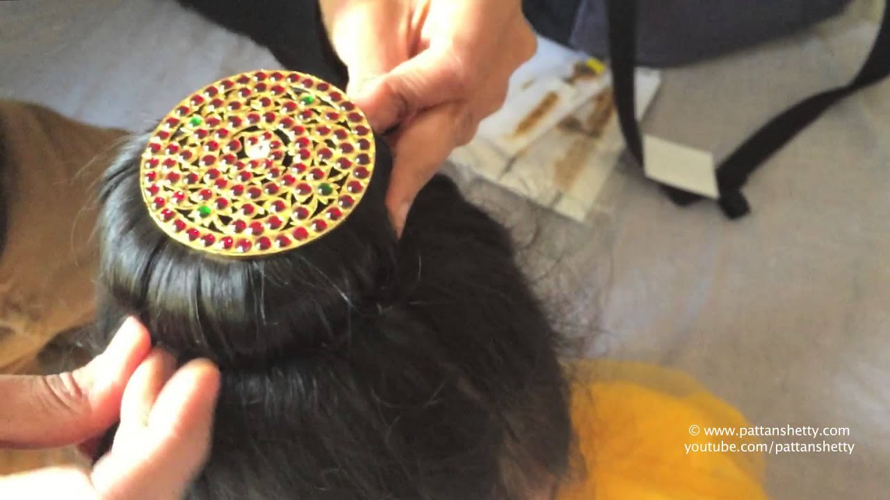 How to tie hair bun with rakodi (ಮಬ್ಡೊ) (donut) for Bharatnatyam