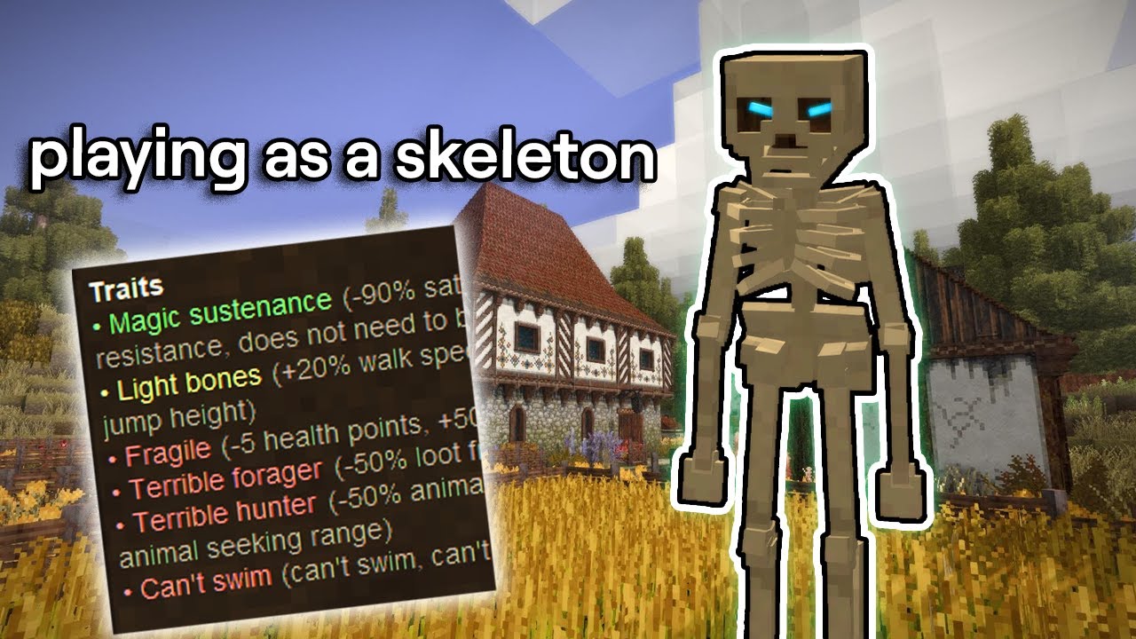 Reanimated skeleton collects firewood in Vintage Story (lumbar-jack)