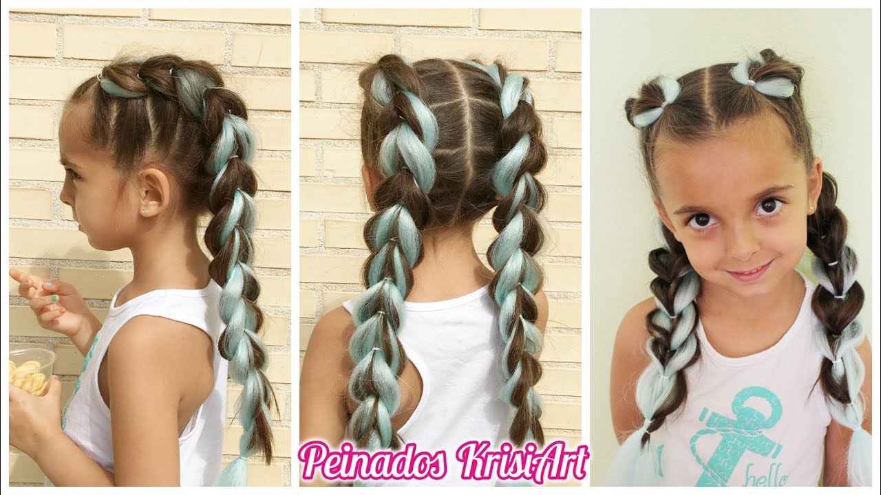 Peinados para niñas | Peinado facil para niña | Trenzas con kanekalon | Peinados KrisiArt