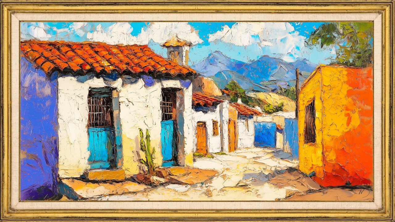 Colorful Mediterranean Village Oil Painting | 2 Hour Art Screensaver for TV | Frame TV Wall Art