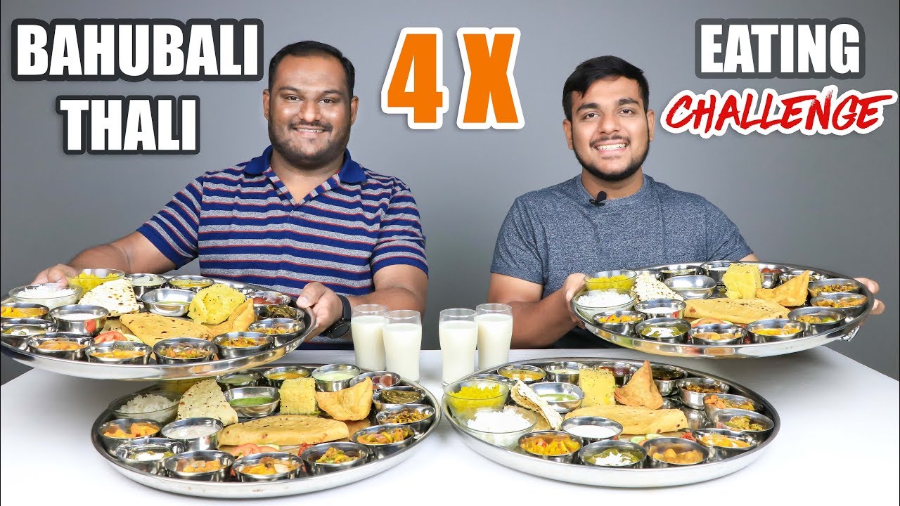 4 X BAHUBALI THALI EATING CHALLENGE | Veg Thali Eating Competition | Food Challenge