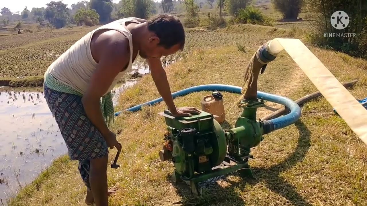 Mini kirloskar 5hp diesel engine motor pump starting || watering in vegitable crop ||