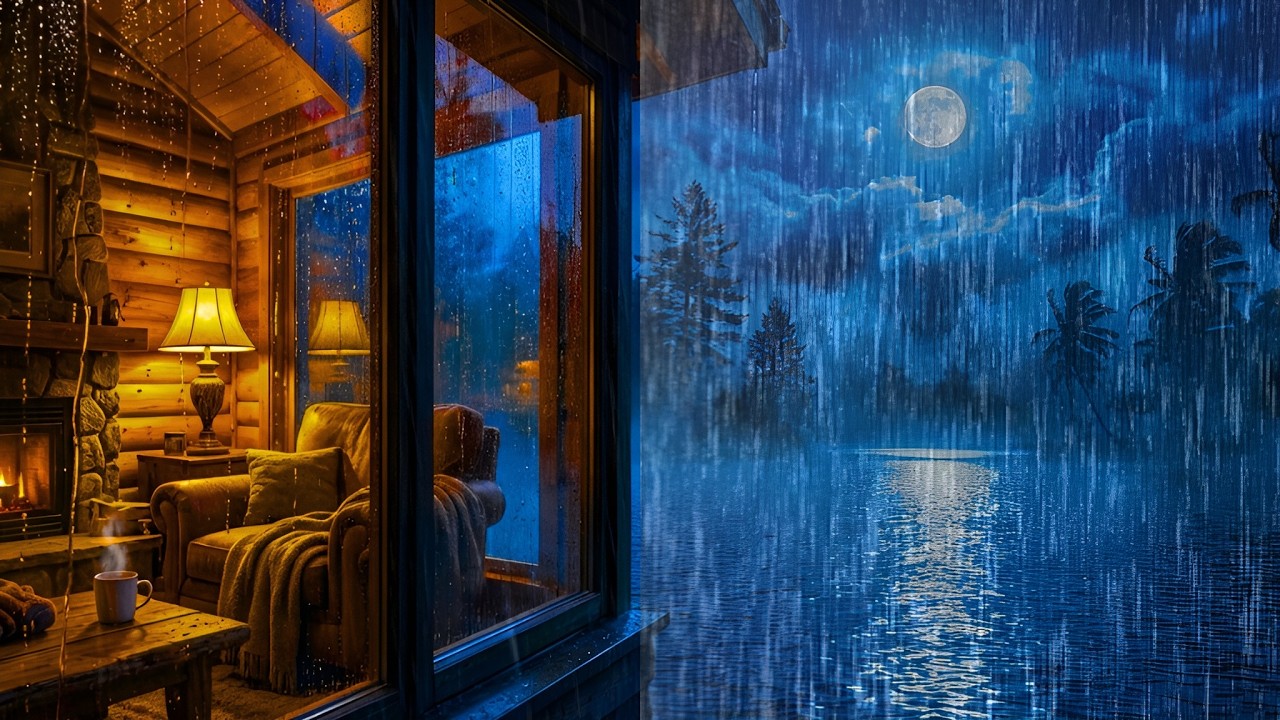 Heavy Rain & Violent Thunderstorm | Safe & Warm in a Wood Cabin