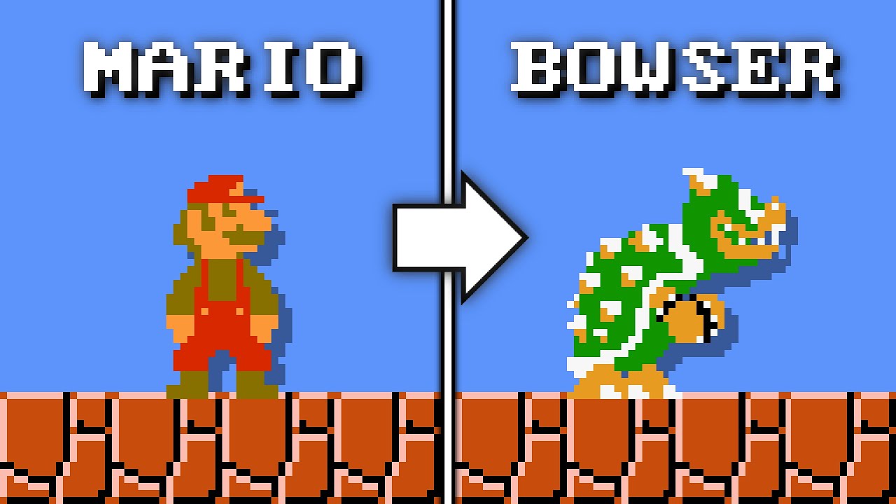Super Mario Bros. 1 (NES) - Playable Bowser. ᴴᴰ
