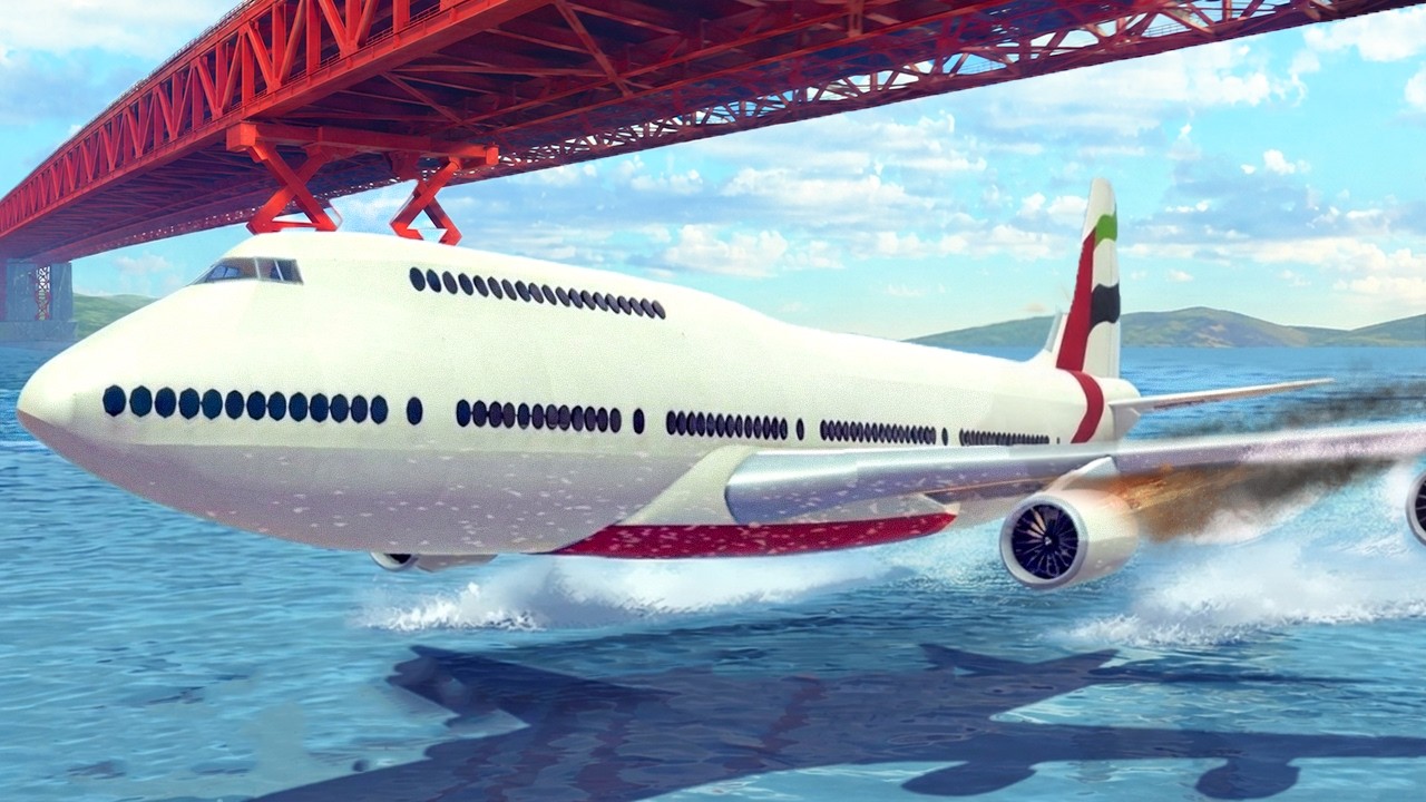Emergency Landings Under the Bridge - Airplane Crashes Into Water | Besiege | Simulation Scenarios