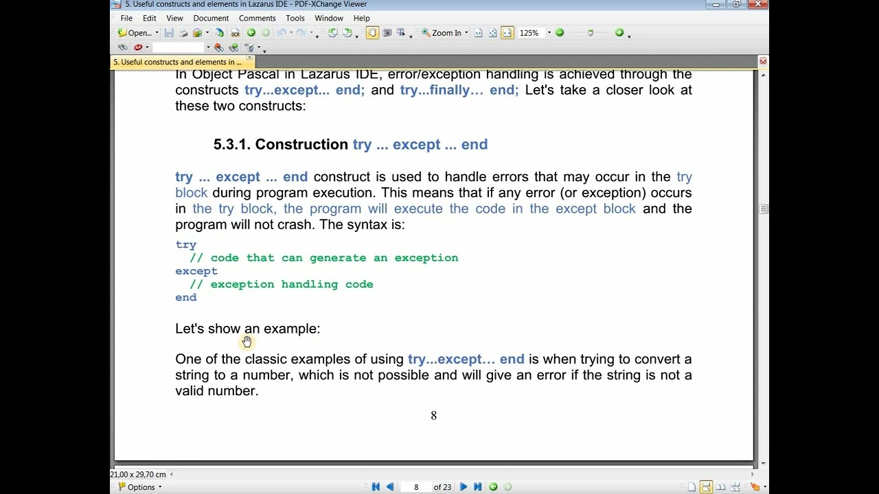 Lesson 36 from my second book of Lazarus IDE.Useful structures.5. Error/Exception Handling Construct