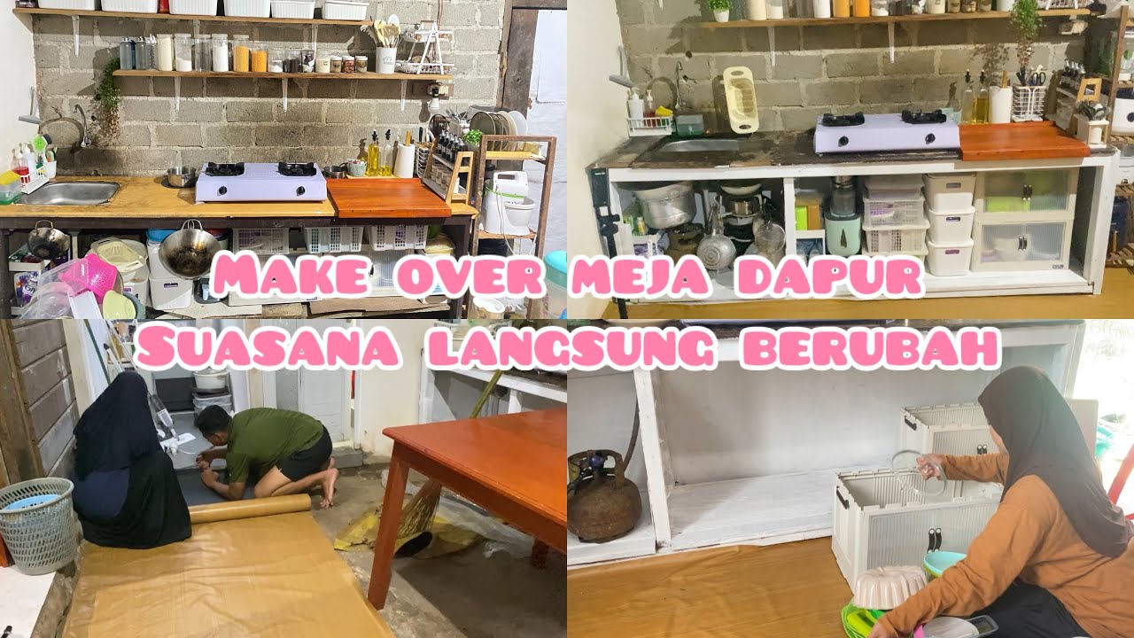 GAK SAMPAI 200 RIBU DAPUR KUMUH JADI RAPI‼️MAKE OVER MEJA DAN PASANG KARPET LANTAI #kitchenmakeover 