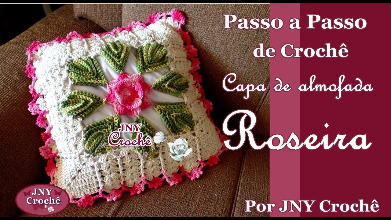 Capa de almofada de crochê Roseira por JNY Crochê