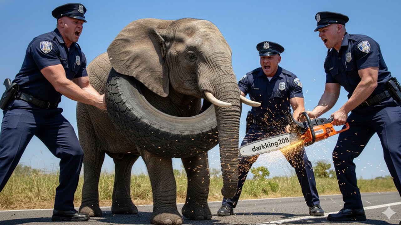 Heroic rescue team rescued elephant with tire stuck in middle of body