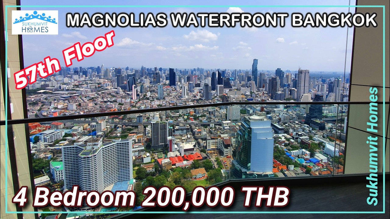 Luxury RiverFront High Rise Condo Bangkok 57th floor Magnolias Waterfront 4 bed For Rent 🇹🇭 Thailand
