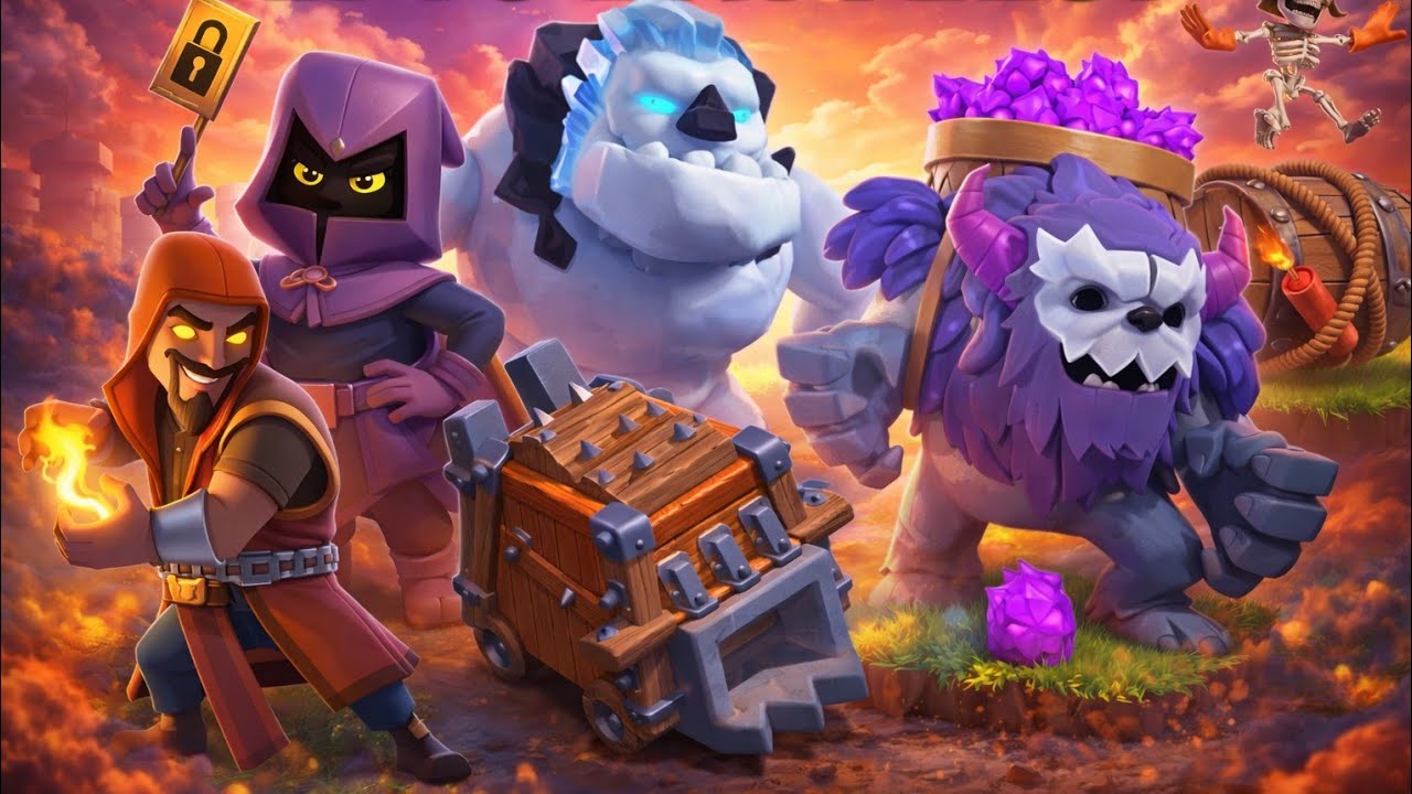 Potential loot |yetti,ice golum,Bat spell,super wizard ,super bomber and log roller| clash of clan