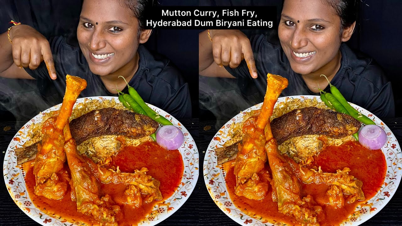 Mutton Curry, Fish Fry, Hyderabad Dum Biryani Eating Challenge | Video 121