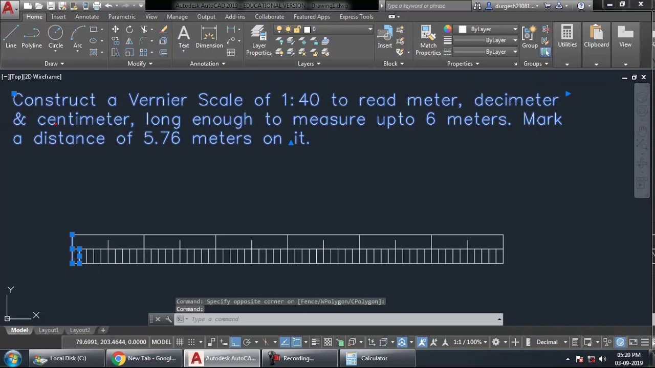 Vernier Scale Problem solved in AutoCAD | Engineering Graphics