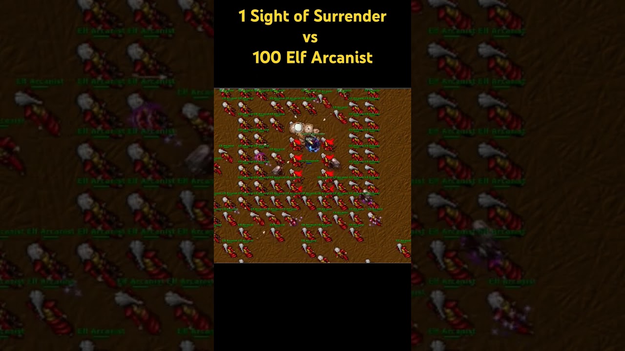 1 Sight of Surrender vs 100 Elf Arcanist| Tibia Versus