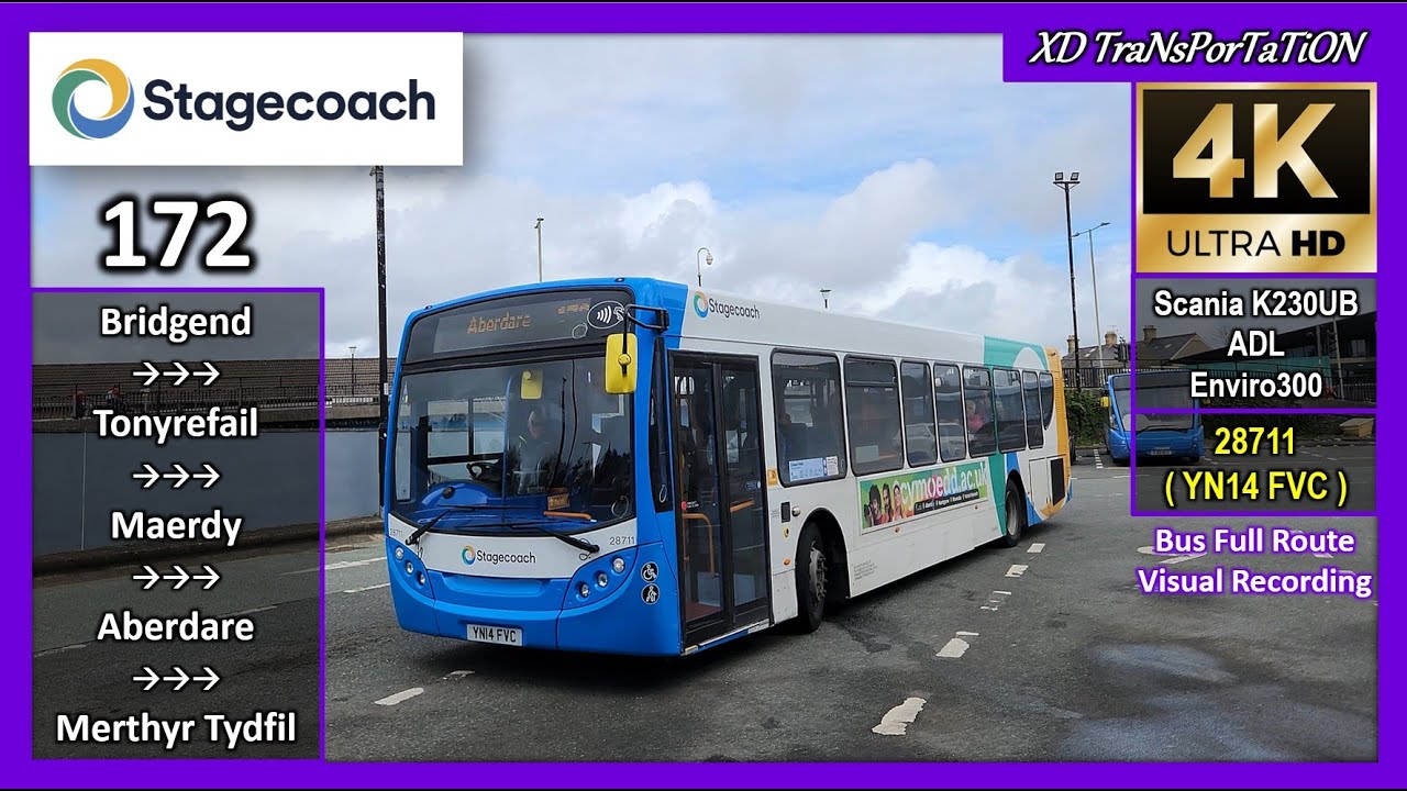 [Stagecoach South Wales] 172 ~ Bridgend Bus Station ➝ Aberdare ➝ Merthyr Bus Station【4K UW】