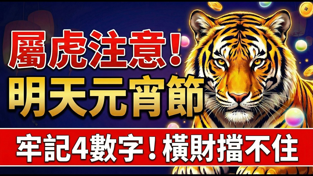 【生肖虎注意】明天3月3號正月十五「元宵節」，這「4個數字」是你的偏財密碼！想發財必看！#生肖虎2026運勢 #2026屬虎運勢 #元宵節 #正月十五 #財運 #偏財運 #轉運 #招財數字 #幸運數字