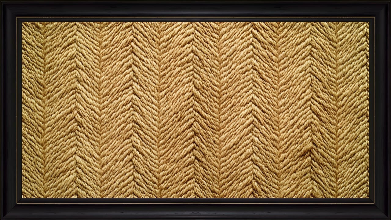 Golden Woven Natural Fiber Wall Art Decor: 4K Framed TV Art Screensaver