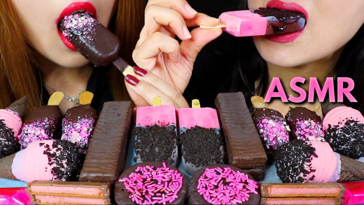 ASMR STRAWBERRY ICE CREAM, DARK CHOCOLATE CAKE POPS, WAFERS, BISCUITS, CAKE 리얼사운드 먹방 | Kim&Liz ASMR
