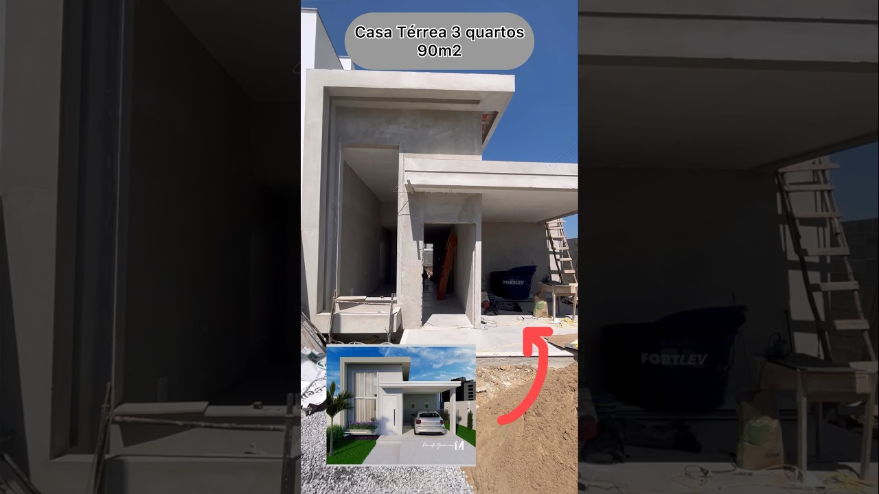Casa pequena T&eacute;rrea de 3 quartos em constru&ccedil;&atilde;o - inspire-se #obra #constru&ccedil;&atilde;o #casa #construtora