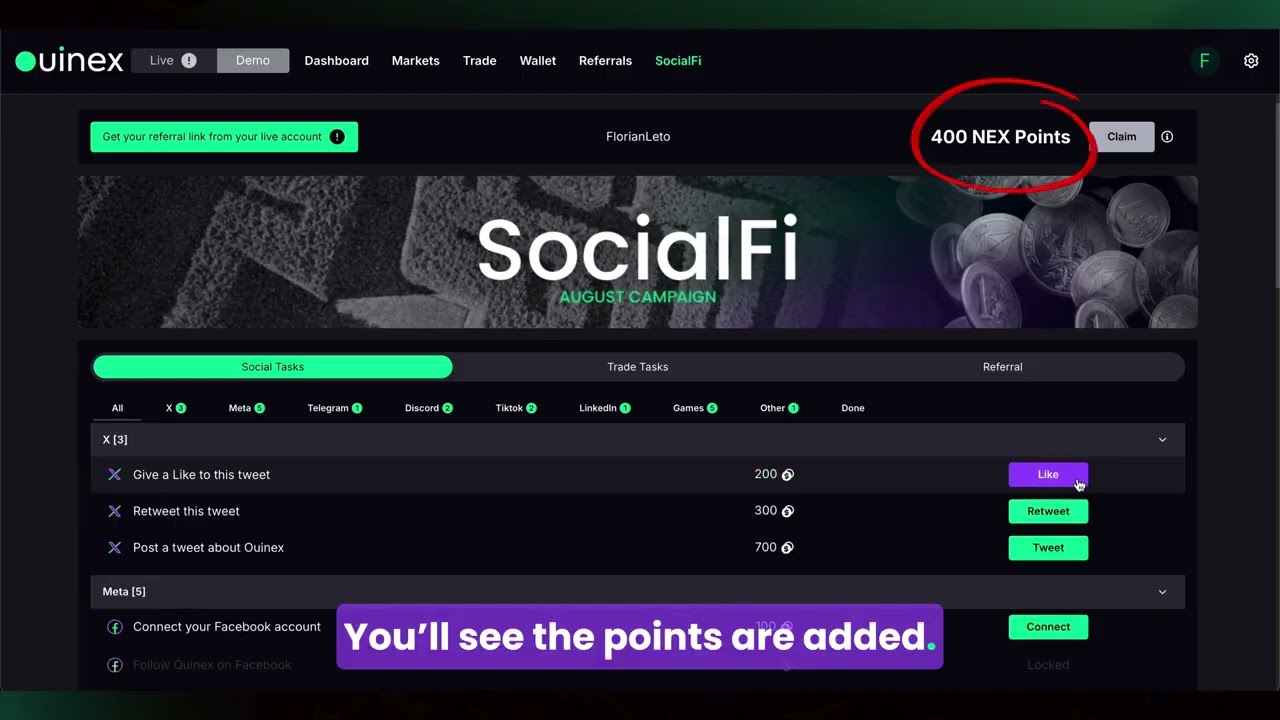 Ouinex  - How to Use SocialFi