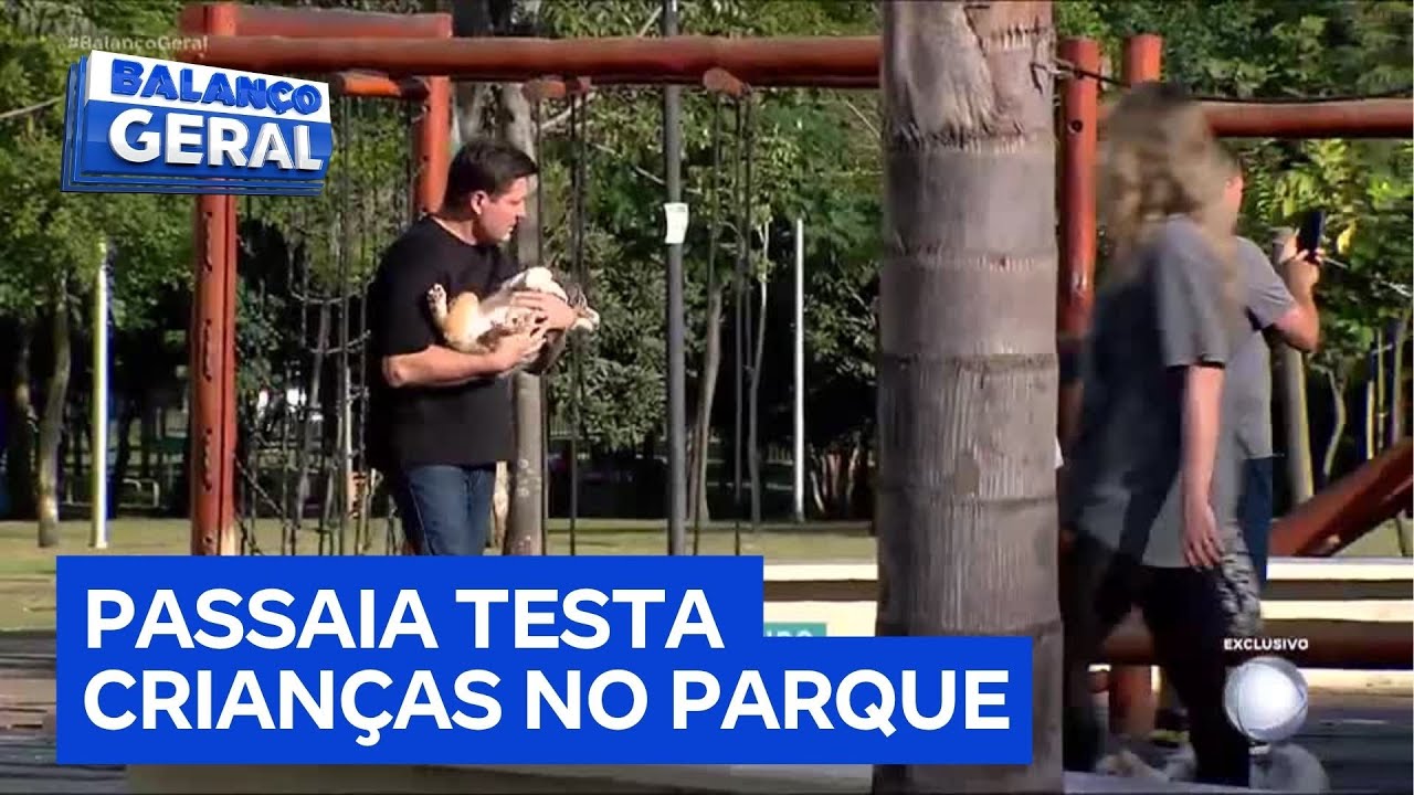 Apresentador Eleandro Passaia testa se crianças falam com um estranho em parque em São Paulo