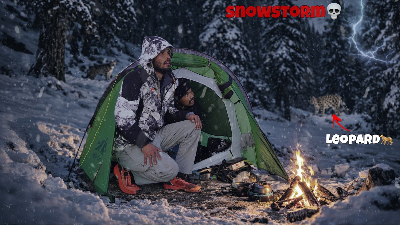 Winter Night Camping in Heavy Snowfall & Extreme Cold 🥶 | Leopard Near Campsite | Snow Camping Video
