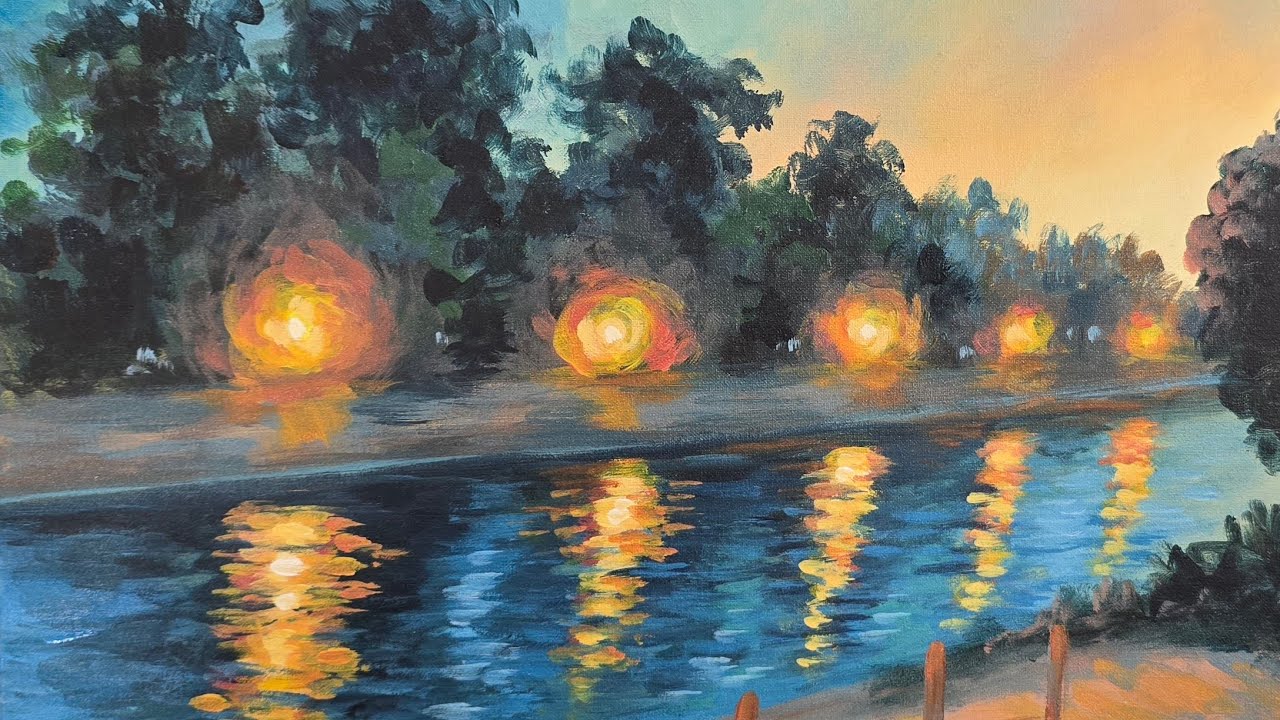 How to Paint Night Water Reflections Acrylic Painting LIVE Tutorial