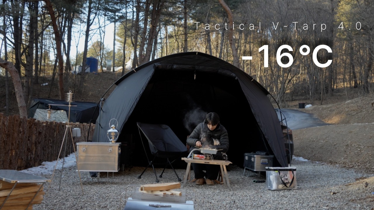 영하16도, 구찌와 함께 하는 최애 캠핑장 선택적고립 | 헬리녹스 브이타프 4.0 블랙 | camping vlog