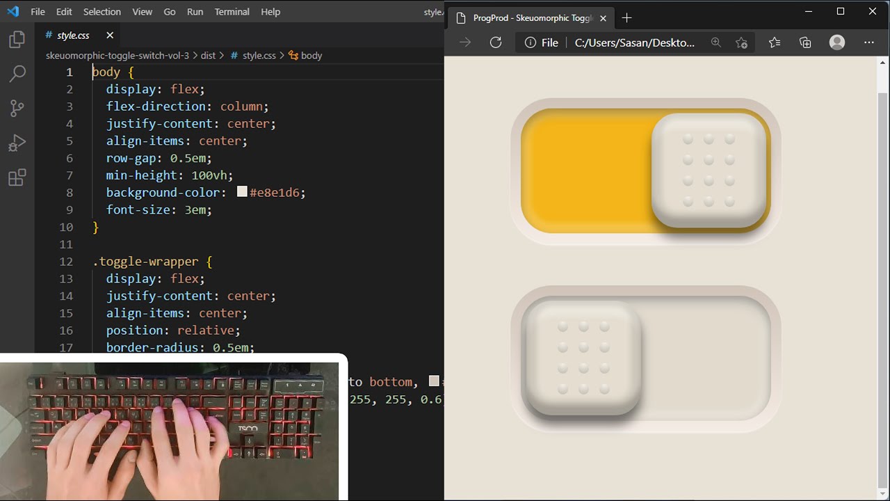 ASMR Programming - Skeuomorphic Toggle Switch using HTML CSS - No Talking