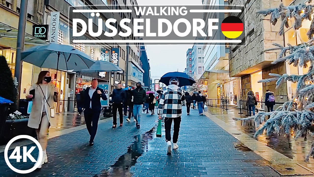 [4K] Rainy Day Walk in Germany - Düsseldorf City Rain Walking Tour (NOT IN BERLIN)