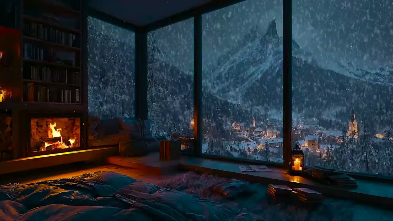 [ASMR] « Nuit dans un chalet enneigé et chaleureux » (Bruit de cheminée)