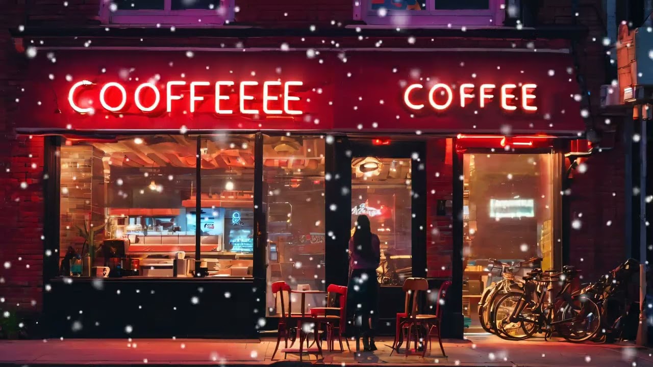 Snowy at Cozy Coffee Shop Ambience ⛄ Relaxing Jazz Instrumental - Bossa Nova Music for Work, Study