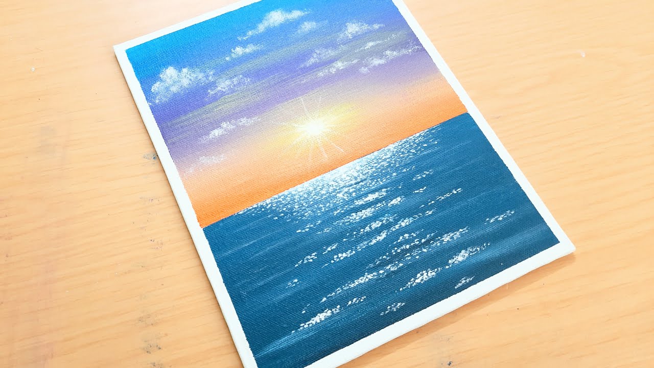 Sunny Morning Painting Tutorial | Beautiful Sunrise Acrylic Painting | Sunrise Seascape | Ocean