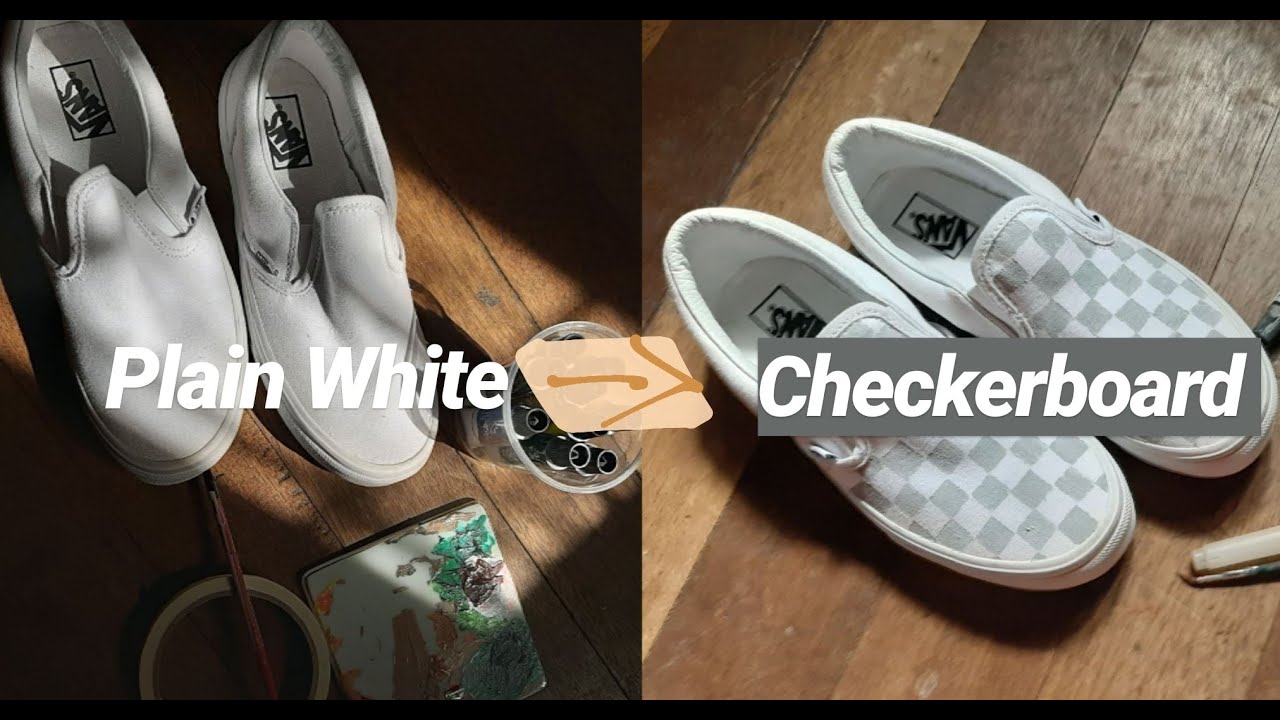 Paint with me: 🏁 How to paint Plain Slip On Vans into Checkerboard Style
