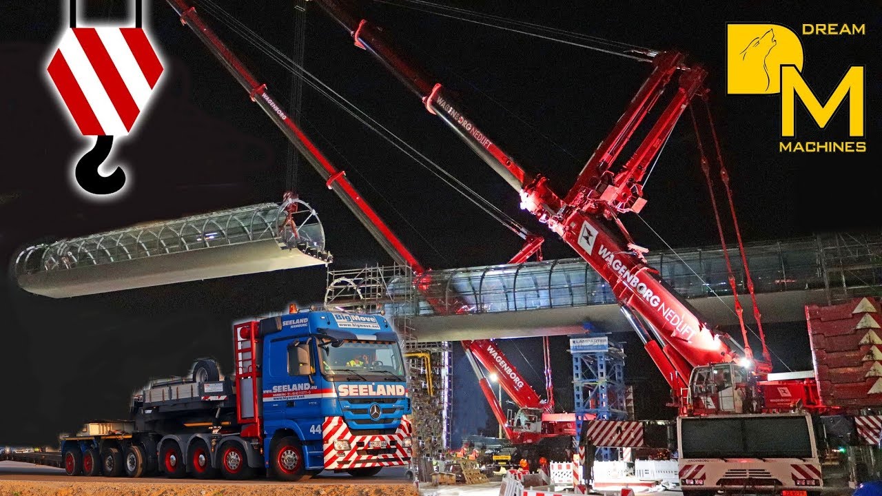 TEREX DEMAG AC 700 + TEREX AC 500-2 WAGENBORG KRANE HEBEN BRÜCKE HAMBURG HAFENCITY