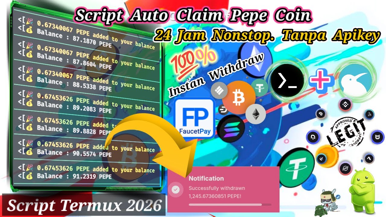 Script Nuyul PEPE Coin Menggunakan Aplikasi Termux No Apikey - 💯 Terbukti Membayar & Instan Withdraw