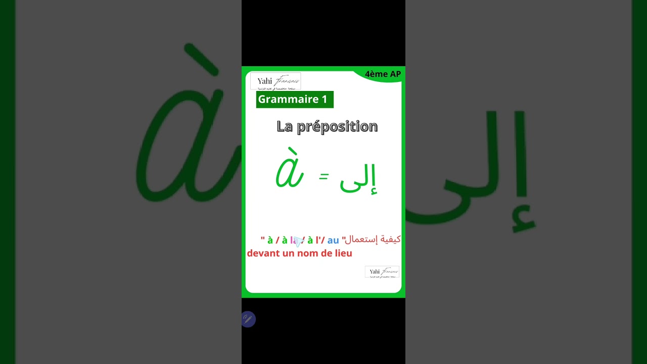 كيفية استعمال à/à la/à l '/au  لتلاميذ السنة الرابعة ابتدائي. 
