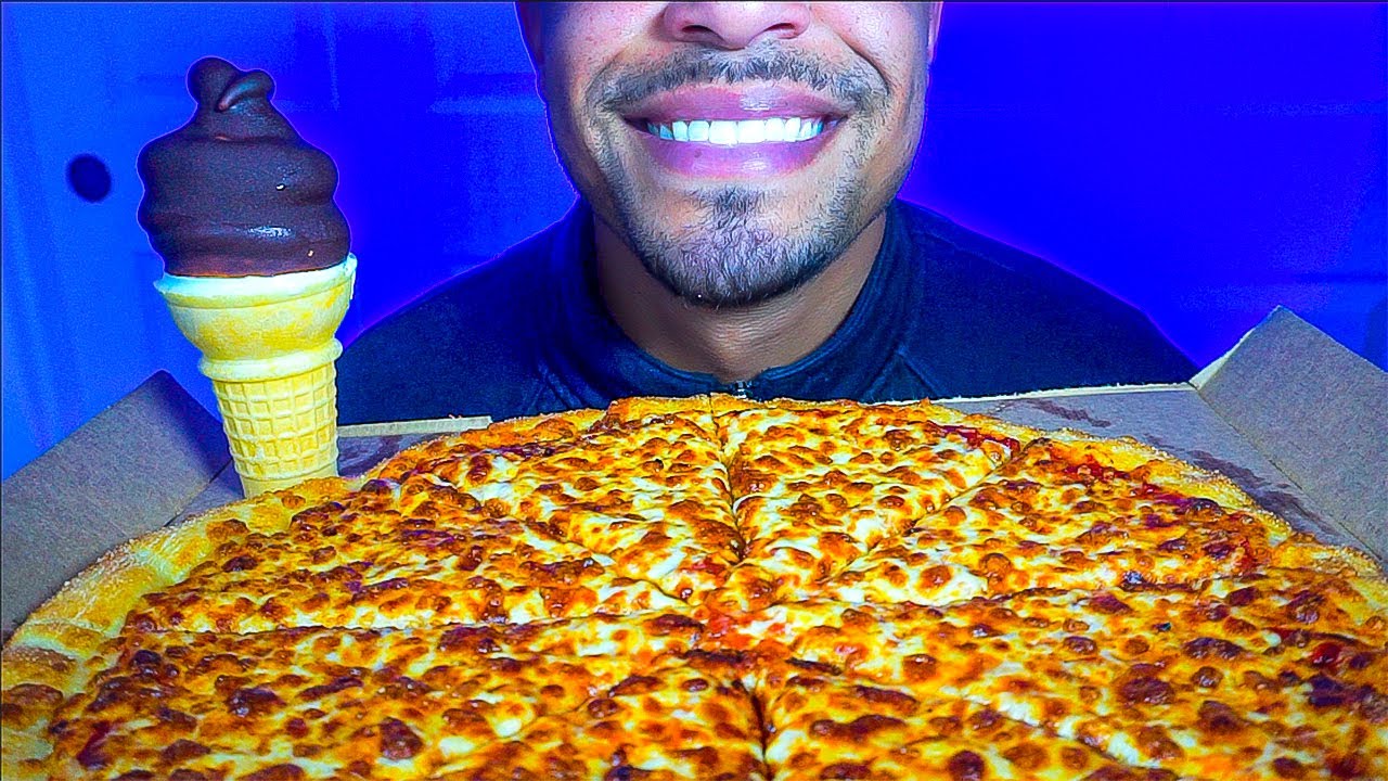 LITTLE CAESARS CHEESE PIZZA MUKBANG | ICE CREAM CONE DIPPED | EATING SHOW MOUTH SOUNDS