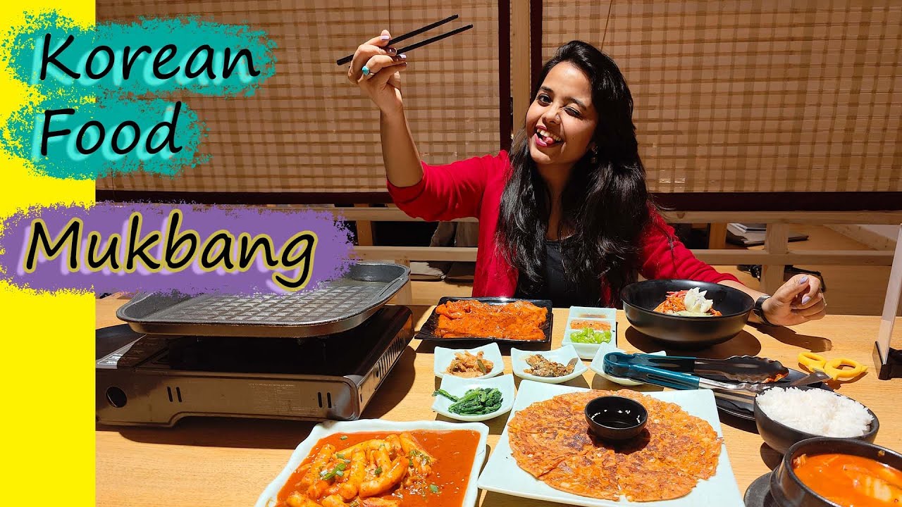 KOREAN food MUKBANG | Korean Food In Delhi, Hanbok👘| ft Gangnam cafe ,Delhi