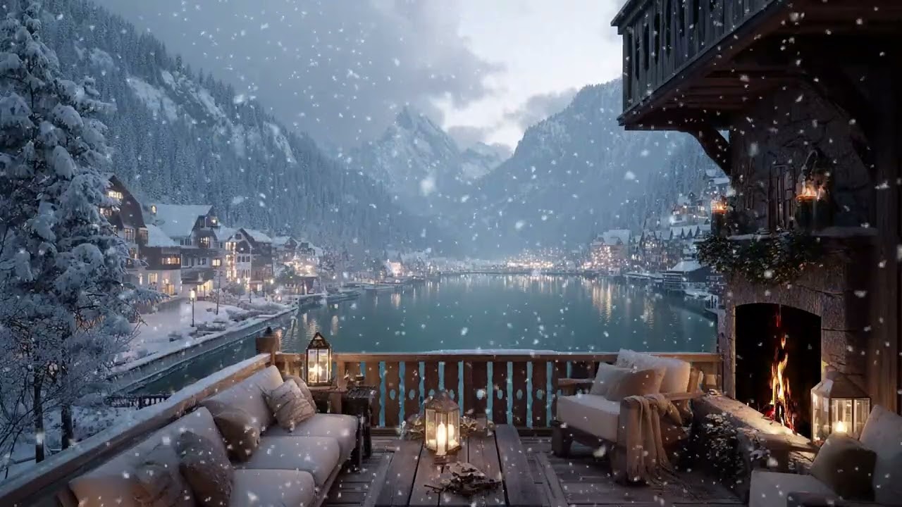 Peaceful Winter Piano With Snow Falling And Fire Crackling For Deep Night Relaxation