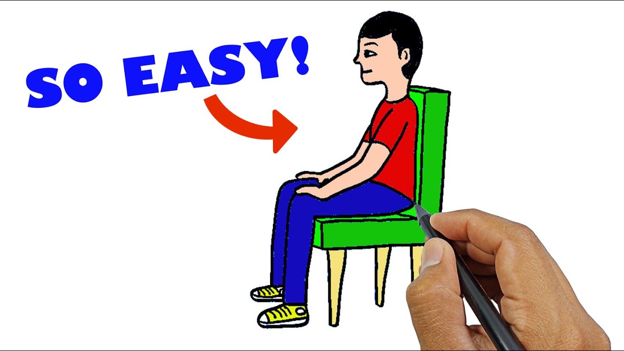 How to draw a person sitting on a chair step by step easy version | Easy Drawings