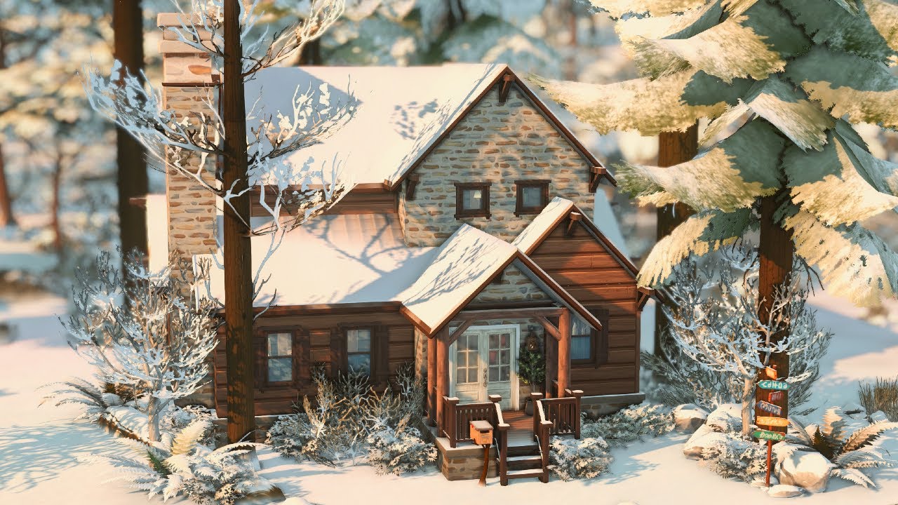 frosty cabin ❄️ | the sims 4: speed build | ASMR + ambience sounds