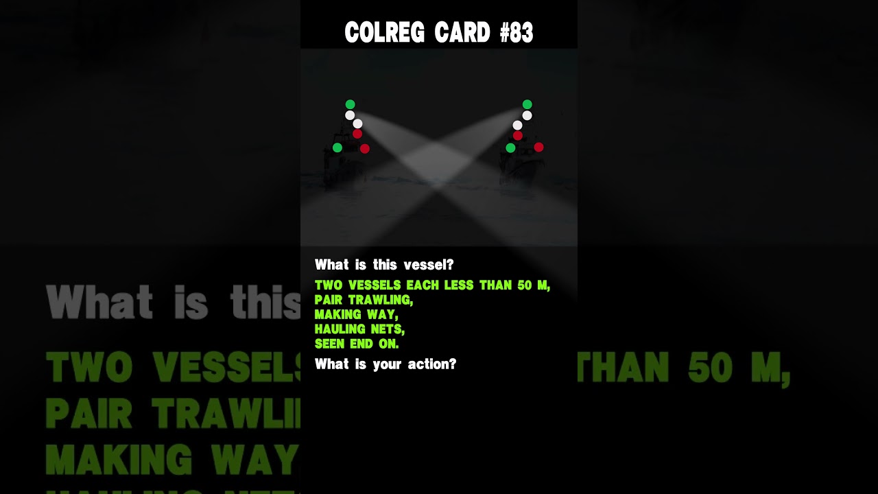 #83 Colreg card.  Ship's navigation lights and action to avoid collision