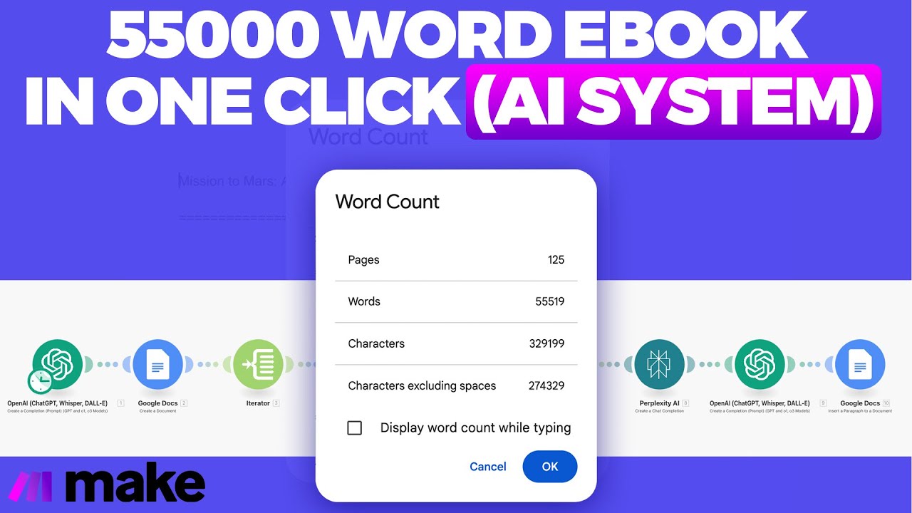 Write a 55,519-Word Ebook in 1 Click with AI! (Full Automation Guide Using Make.com)