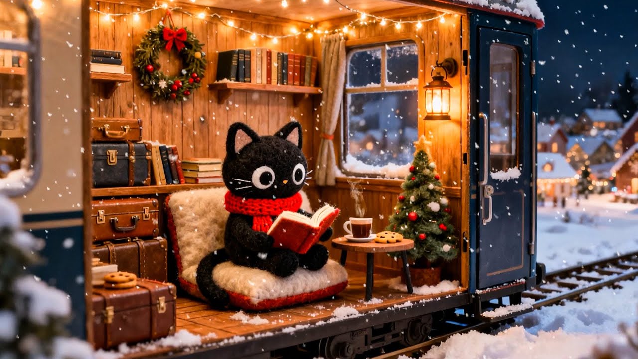 Winter Vibes Lofi ❄️🌙 Cozy Train Cabin & Black Cat Reading | Study • Relax • Sleep