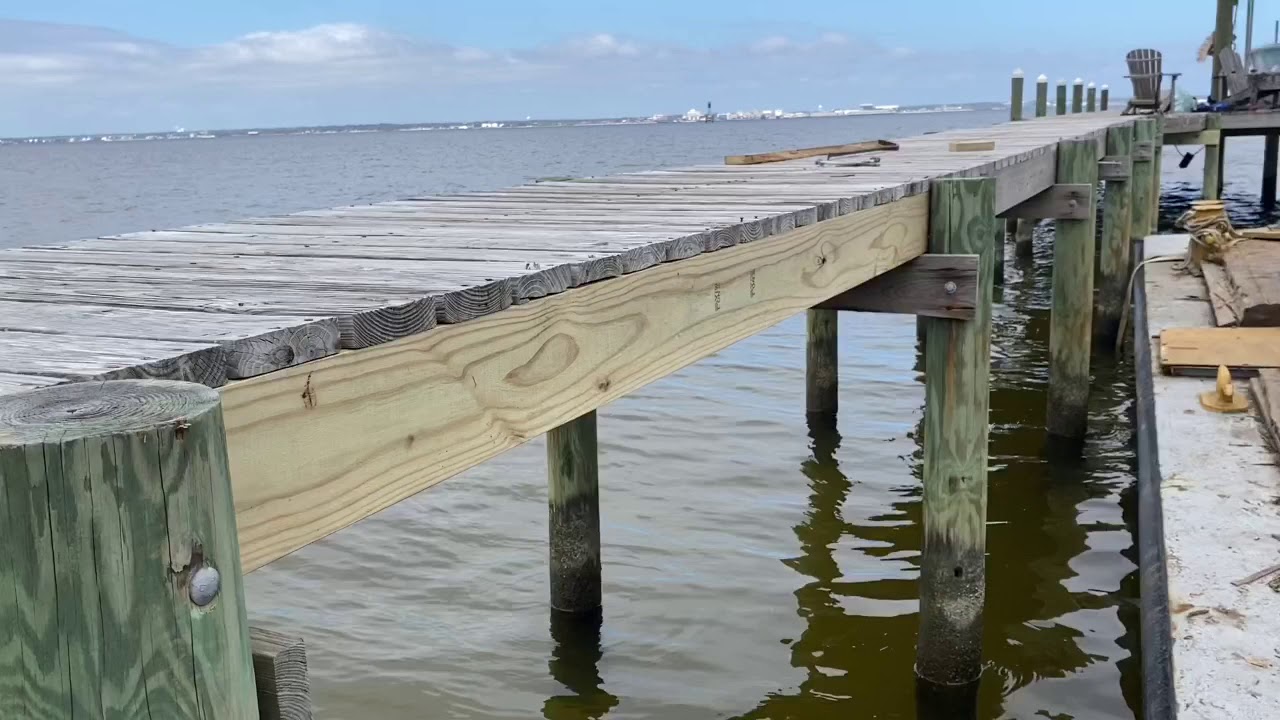 MARINE CONTRACTOR VLOG/Dock repair after a Skanska Barge hit it. Gulf Breeze Florida